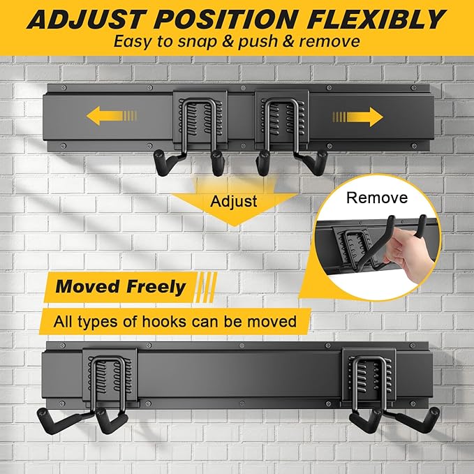 UUP 32 Inches Garage Storage, Garage Organization, Wall Mount Garden Tool Organizer, Max 300lbs Adjustable Metal Hooks, Yard 