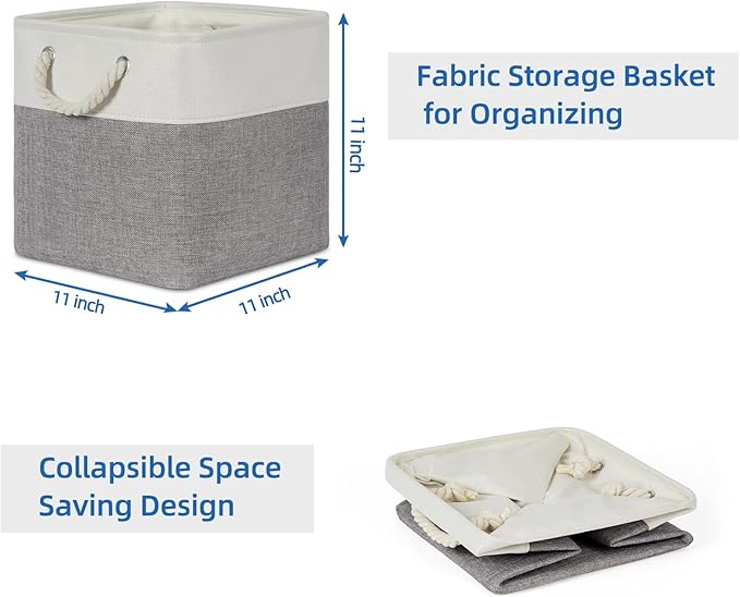 Temary Fabric Storage Baskets for Organizing, Grey Basket for Shelves, Collapsible Baskets with Handles for Shelves, Home, Cl