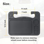4 in 1 Car Steering Wheel Tray with Dual Sauce Dip Holder and Tablet Holder,Car Table Food Trays for Eating,Driver Desk Fit Most Auto Vehicle Steering Wheels (Black, Large)