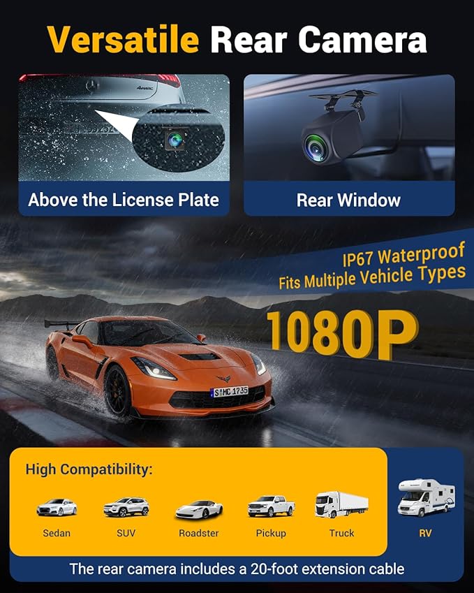 3 Channel Dash Cam with WiFi & GPS, Front and Rear/Inside, Voice Control 4K/2.5K+1080P+1080P Triple Dash Camera for Cars, 3" 