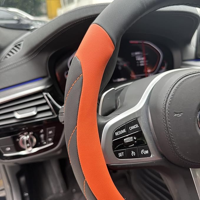 Moyishi Top Leather Steering Wheel Cover Universal Fit Soft Breathable Steering Wheel Wrap (Orange1)