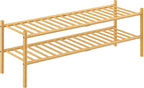 ROMGUAR CRAFT 2-Tier Bamboo Long Shoe Rack, Free Standing Wood Shoe Shelf Storage Organizer for Closet Entryway Stackable 35"