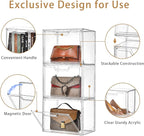 Freebat Stackable Storage Bins,Clear Acrylic Display Case, Acrylic Boxes with Lids, Stackable Storage for Handbags & Purse, M