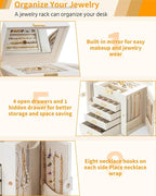 AKOZLIN 5-Tier Jewelry Box Leather Jewelry Storage Organizer with 4 Drawers Lockable for Women Girls Ring Necklace Earring Br