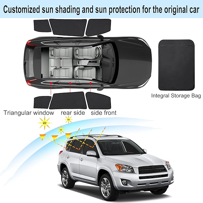 Front Side Half Window Shade Foldable Custom Fit for Toyota RAV4 2006-2012 Car Window Shades for Side Window Sun Shade UV Protection Heat Insulation for Camping Sleeping 6PCS