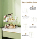FELIZHOUSE 2-Tier Makeup Organizer for Vanity & Bathroom Countertop – Acrylic Storage Shelf with Perfume Tray & Makeup Brush 