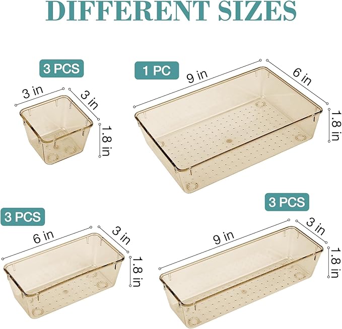 StorMiracle 10 PCS Drawer Organizer Set, 5 Varied Size Bathroom and kitchen Drawer cabinet organizer Trays, Clear Storage Bin