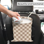 Car Trash Can, Hanging Garbage Bin for Men and Women, Cute Car Organizer and Storage Bag, Canvas Vehicle Trash Can Bag Easy-to-Install Cute Checkboard