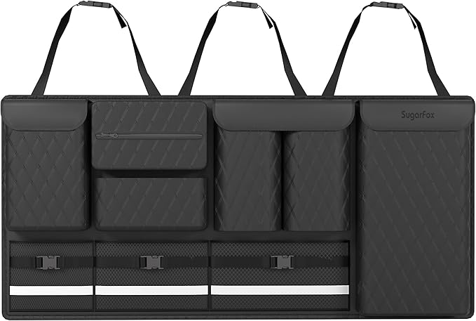 Backseat Hanging Organizer with Large Storage Bags | PU Leather, Large Capacity | Adjustable Straps, Waterproof & Collapsible |