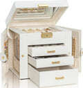 AKOZLIN 4-Tier Jewelry Box Leather Jewelry Storage Organizer with 3 Drawers Lockable for Women Girls Ring Necklace Earring Br