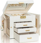 AKOZLIN 4-Tier Jewelry Box Leather Jewelry Storage Organizer with 3 Drawers Lockable for Women Girls Ring Necklace Earring Br