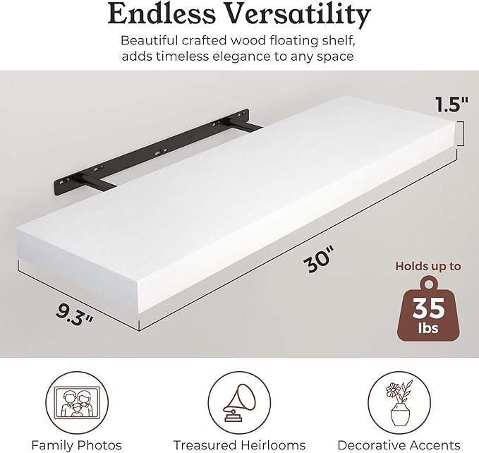 Floating Shelves for Wall, 9.3" Deep Wall Mounted Wood Shelves for Bathroom, Bedroom, Living Room, Kitchen, Hanging Shelf for