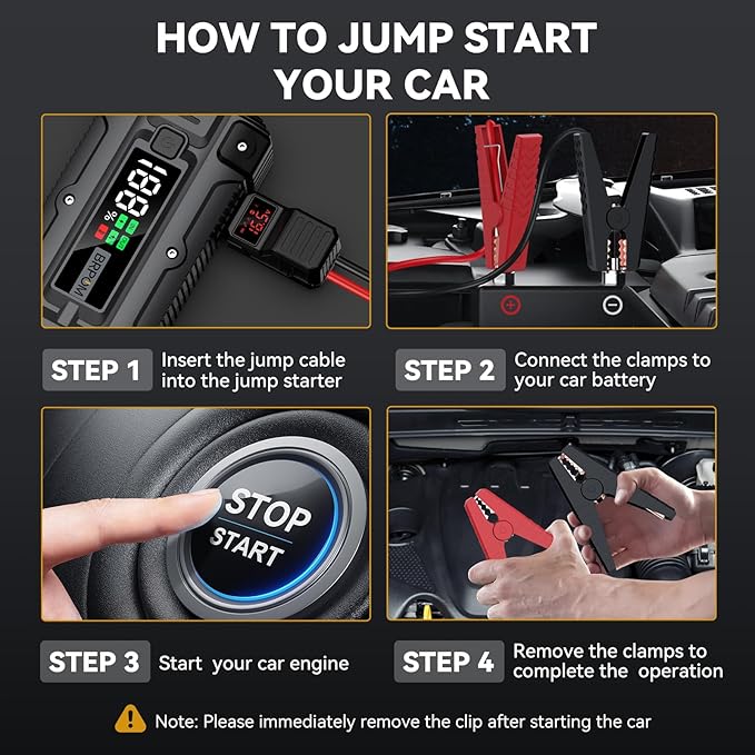 Car Jump Starter, 8000A Peak 26800mAh (Up to All Gas or 10.0L Diesel Engine, 50 Times) 12V Auto Booster Battery Charger Jump