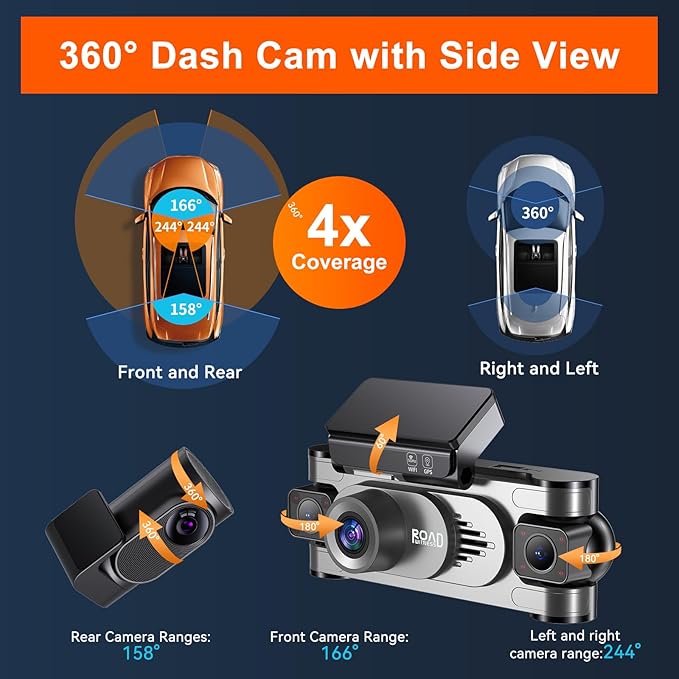 4K DashCam for Cars,4 Channel Car Dash Cam Front and Rear Inside with Voice Control,5G WiFi GPS, Night Vision, G Sensor, WDR,