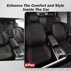 CAR PASS Mesh Leather Car Seat Covers Full Set,Breathable Mesh Faux Leather Seat Covers for Car, Universal Fit for SUV Truck Sedan Automotive, Airbag Compatible, Black and Red