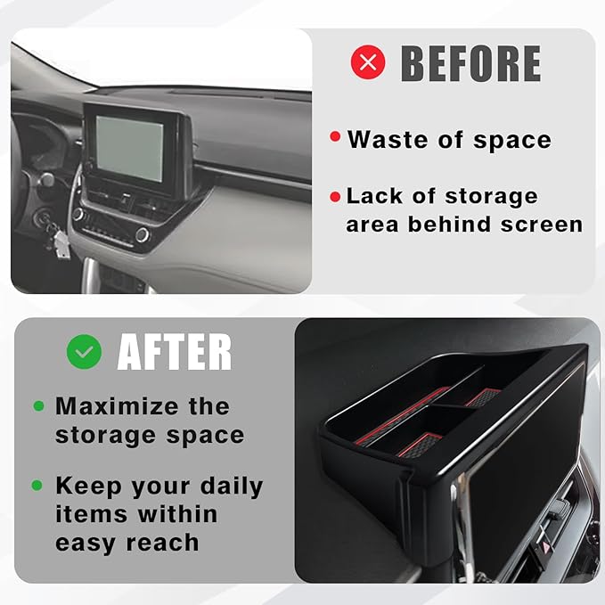 Muslogy Dashboard Storage Organizer Fits For 2020-2025 2026 Toyota Corolla & 2022-2026 Corolla Cross Accessories Non-Slip Insert Behind Screen for 8-inch Touch Screen (Red)