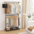 Sywhitta Double Rod Clothing Garment Rack, Rolling Coat Hanger with Bottom Mesh, Clothing Rack for Hanging Clothes, Coats, Sk