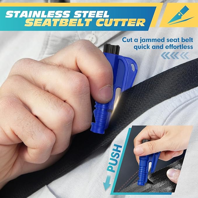 NINEMAX Car Window Breaker Seatbelt Cutter, Pack of 8 Glass Breaker Keychain, 3 In 1 Car Escape Tool Safety Emergency Hammer 