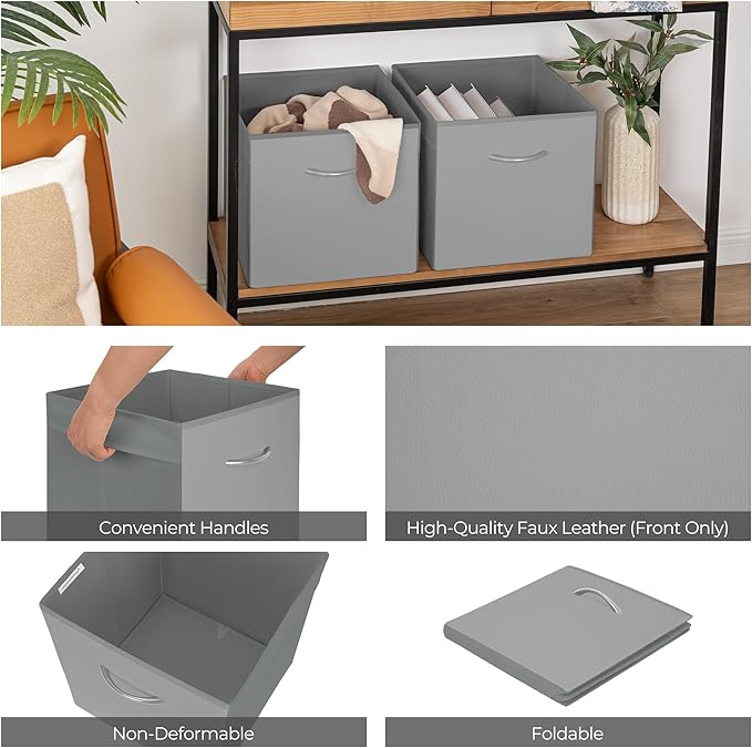 StorageWorks Gray Storage Cubes, 13x13 Storage Cube Bins with Handle, Cube Storage Organizer Bins for Shelves and Closet, Col