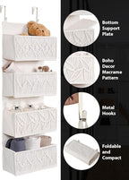 Macrame Over the Door Organizer Boho Decor Nursery Storage, Leaf Weaving Closet Organizers and Storage，with 4 Hanging Pockets