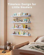 Shario Nursery Book Shelves, 4-Pack White Floating Shelves for Wall Kids, Scalloped Shelves, Wall Book Shelves for Bedroom Ki