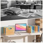Sbanmao 3 Pack Hanging File Organizer, Clear Acrylic File Box Organizer, Bamboo Filing Box File Crate Organizer Storage Boxes