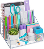 STORi Chloe Clear Plastic Stackable Desk Organizer, Rectangular 6-Compartment Office Supply Holder for Pens, Markers & Notepa