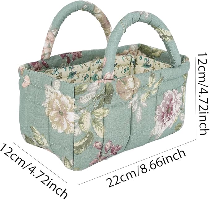 Small Storage Basket Organizer, Mini Fabric Floral Storage Baskets with Handle, Quilted Portable Collapsible Storage (G)