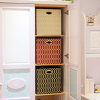 Posprica Storage Bins, Storage Cubes,13×13 Fabric Drawers Organizer Basket Boxes Containers (13×13×13/2pcs, Cream/gold geomet