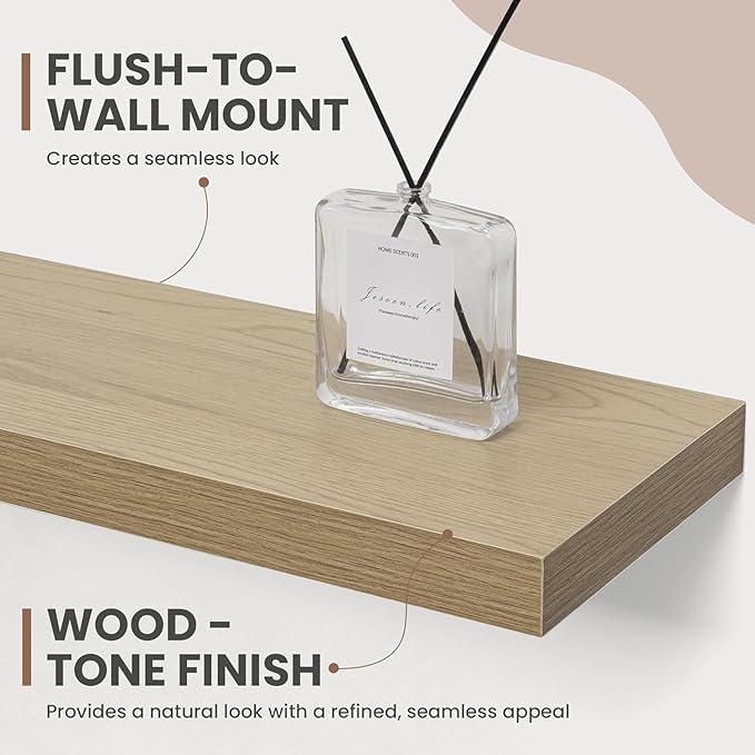 55 Inch Floating Shelves, 8 Inch Deep Floating Shelves for Wall, Hanging Shelf with Invisible Brackets, Deep Shelves for Bath