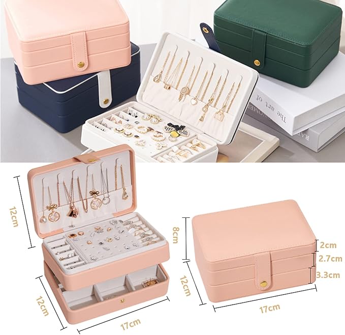KOOAAICCHI Small Jewelry Box, Travel Jewelry Organizer, Portable Jewelry boxes for Women Girls Gift, Double Layers PU Leather