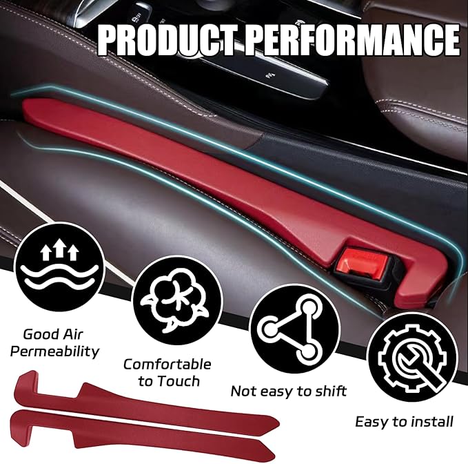 2PCS Car Seat Gap Filler, Soft Foam Leather Seat Side Gap Filler Plug, Fill The Gap Between Seat and Console, Stop Things from Dropping, Universal Interior Car Accessories (Red)