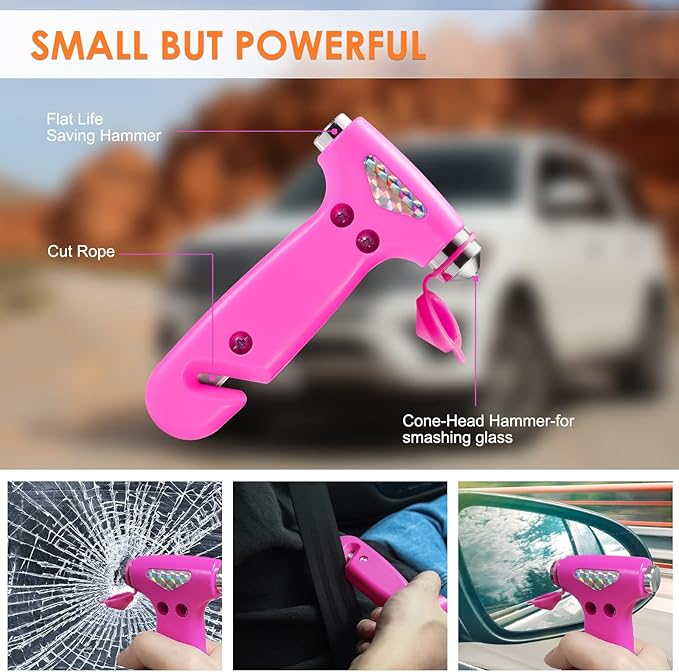THINKWORK Car Emergency Kit for Teen Girl and Lady's Gifts, Pink Emergency Roadside Assistance kit with Digital Air Compresso