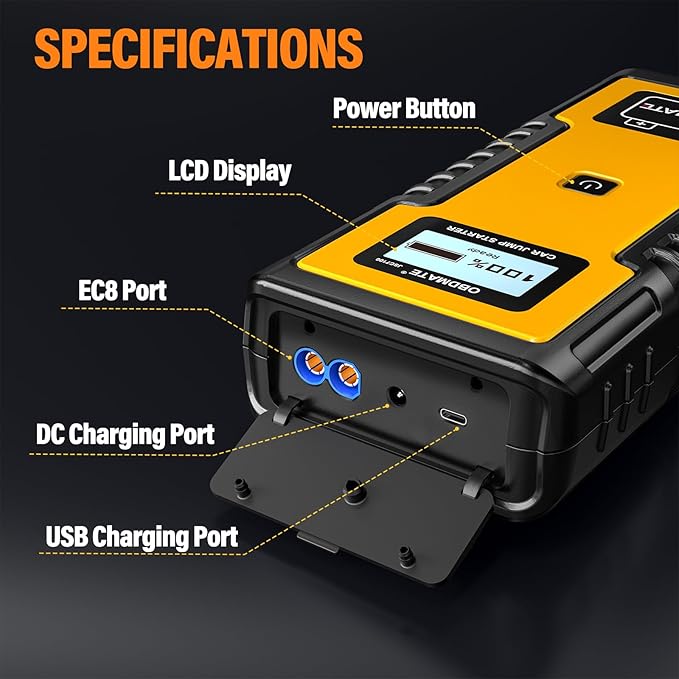 Car Jump Starter 1000A, Super Capacitor Jump Starter Non-Battery for 12V Gas Diesel Engines, 12V Portable Jump Starter for