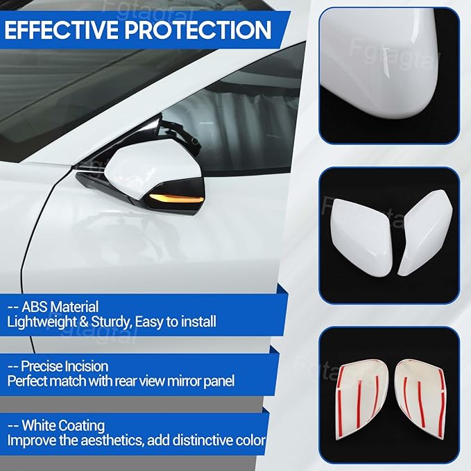 Door Rear View Mirror Cover Cap Compatible with Chevrolet Corvette C8 2020-2026, ABS Side View Mirror Cover, Auto Door Rearview Mirror Protective Trim Cap 2Pcs (White)