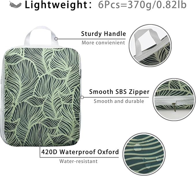 6 Pcs Compression Packing Cubes, Packing Cubes for Travel, Waterproof Luggage Organizer Bags Set, Cute Packaging Cubes for Wo