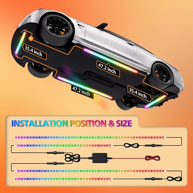 Underglow LED Lights for Cars 252 LEDs RGBI Neon Accent Strip Lights with 16 Million Colors DIY & Music Mode Underbody Exterior Lights Kit for RV SUV Truck Boat 12V