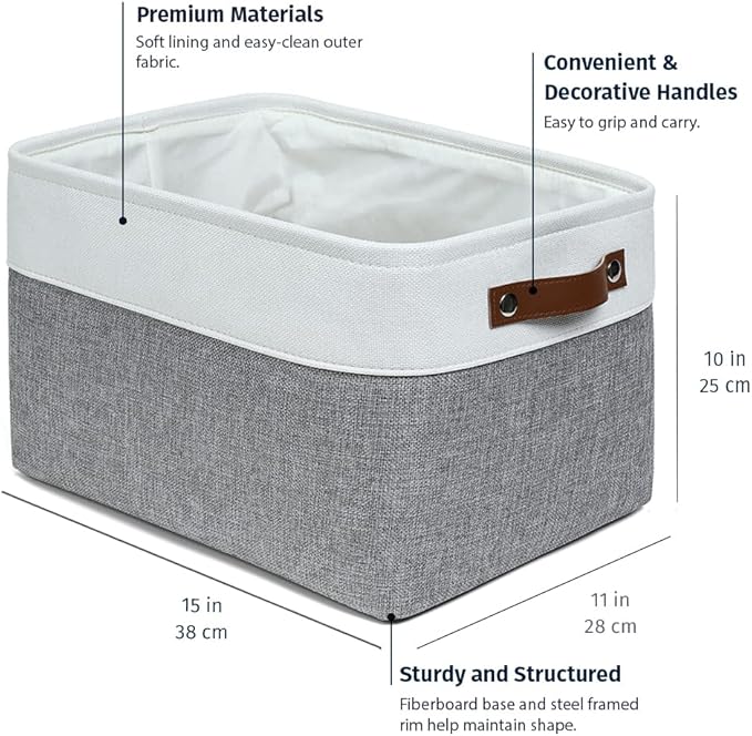 OrganiHaus Large Fabric Storage Baskets for Shelves 3 Pack, 15x11in Closet Storage Bins, Canvas Storage Bin for Organizing, C