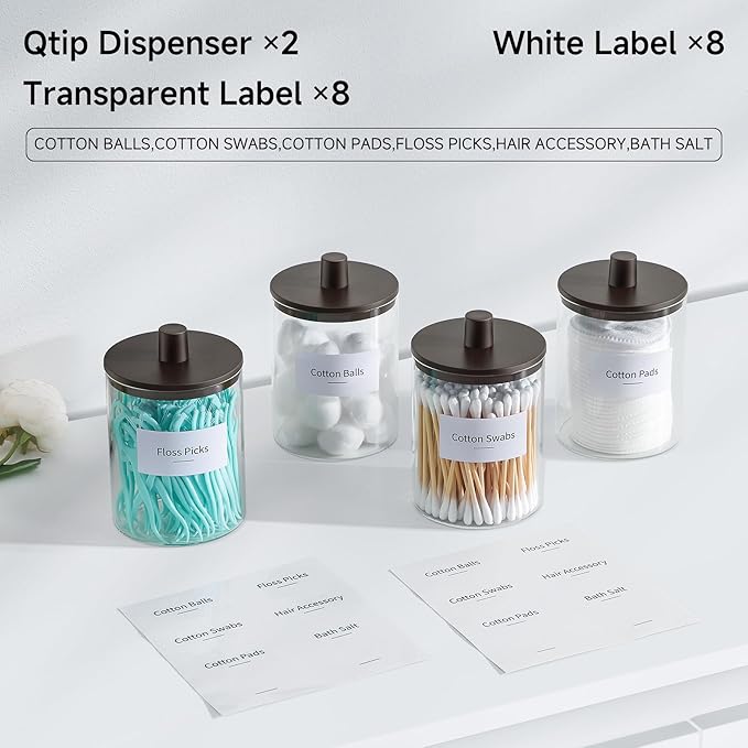 TIPGO Glass Qtip Holder Dispenser for Bathroom - 10 oz Clear Canister Apothecary Jar for Cotton Swabs, Balls, Pads, Floss Pic