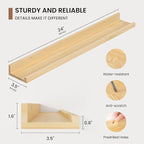 Picture Ledge Shelf, Solid Pine Wood Floating Shelves Set of 2, 24 Inches Nursery Book Shelves for Toys Storage, Kids Bookshe
