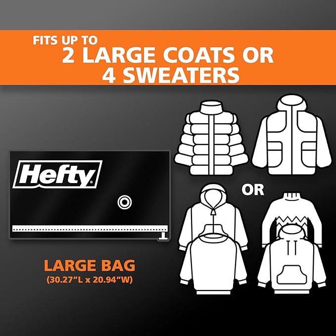 Hefty MAX Shrink-Pak Vacuum Seal Storage Bags for Clothing, Travel, Bedding | Tear & Water Resistant, Dual-Valve Space Saver 