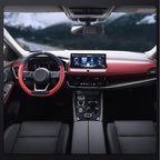 SEG Direct Flat Bottom Steering Wheel Cover, D Shaped Car Wheel Cover 14 1/2-15 in. (37-39 cm), Black Red Microfiber Leather