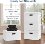 Graciadeco Medium 15" 21 Quart Collapsible Stackable Storage Bins with Lids, 3 Packs White Foldable Fabric Closet Boxes Heavy
