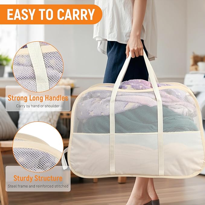 Collapsible Laundry Baskets with Easy Carry Handles, 95L Clothes Hamper for Storage, Foldable Laundry Basket Tear-proof, Larg