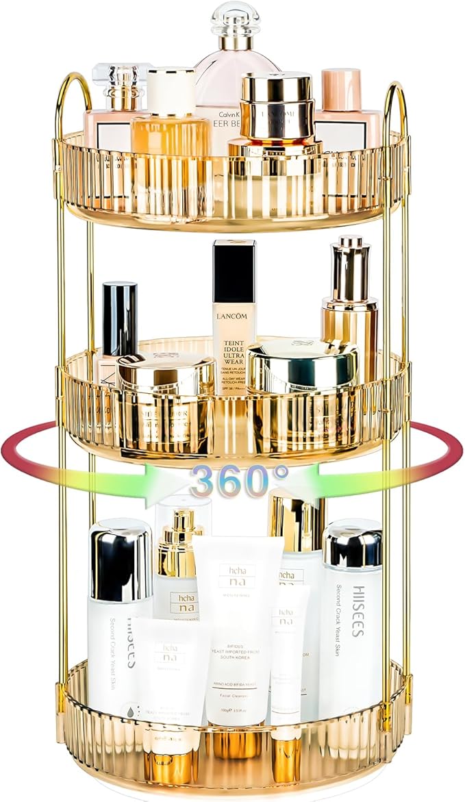 360 Rotating Makeup Organizer - Large Capacity Spinning Perfume & Cosmetic Skincare Holder for Vanity & Countertop (Vibrant O