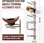 Cowboy Hat Rack for Wall, Cowboy Hat Holder Wall Mount Holds up to 6 Hats, Wooden Western Rustic Metal Hat-Organizer with Arr