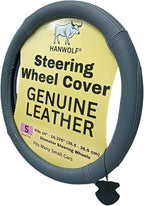 Steering Wheel Cover, Gray, Real Genuine Leather, Small, 14 inch, for Men and Women, Universal, Stretch On, Heat Resistant, Stays Cool, Non-Slip, HANWOLF