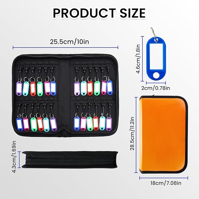 Zippered Key Case, Key Organizer, Fireproof and Waterproof Key Binder with 24 Hooks and Tags Portable Key Storage Book for Of