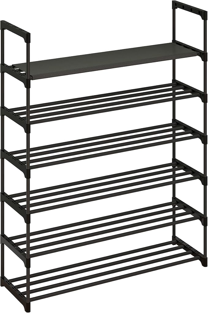 Calmootey 6-Tier Shoe Rack, Tall Large Capacity 30 Pairs Shoes Storage Organizer, Stackable Wide Shoe Shelf for Entryway, Hal