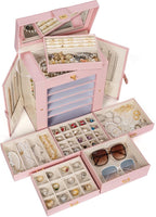 AKOZLIN 6-Tier Jewelry Box Organizer Functional Leather Jewelry Storage Case for Women Girls Ring Necklace Earring Bracelet H